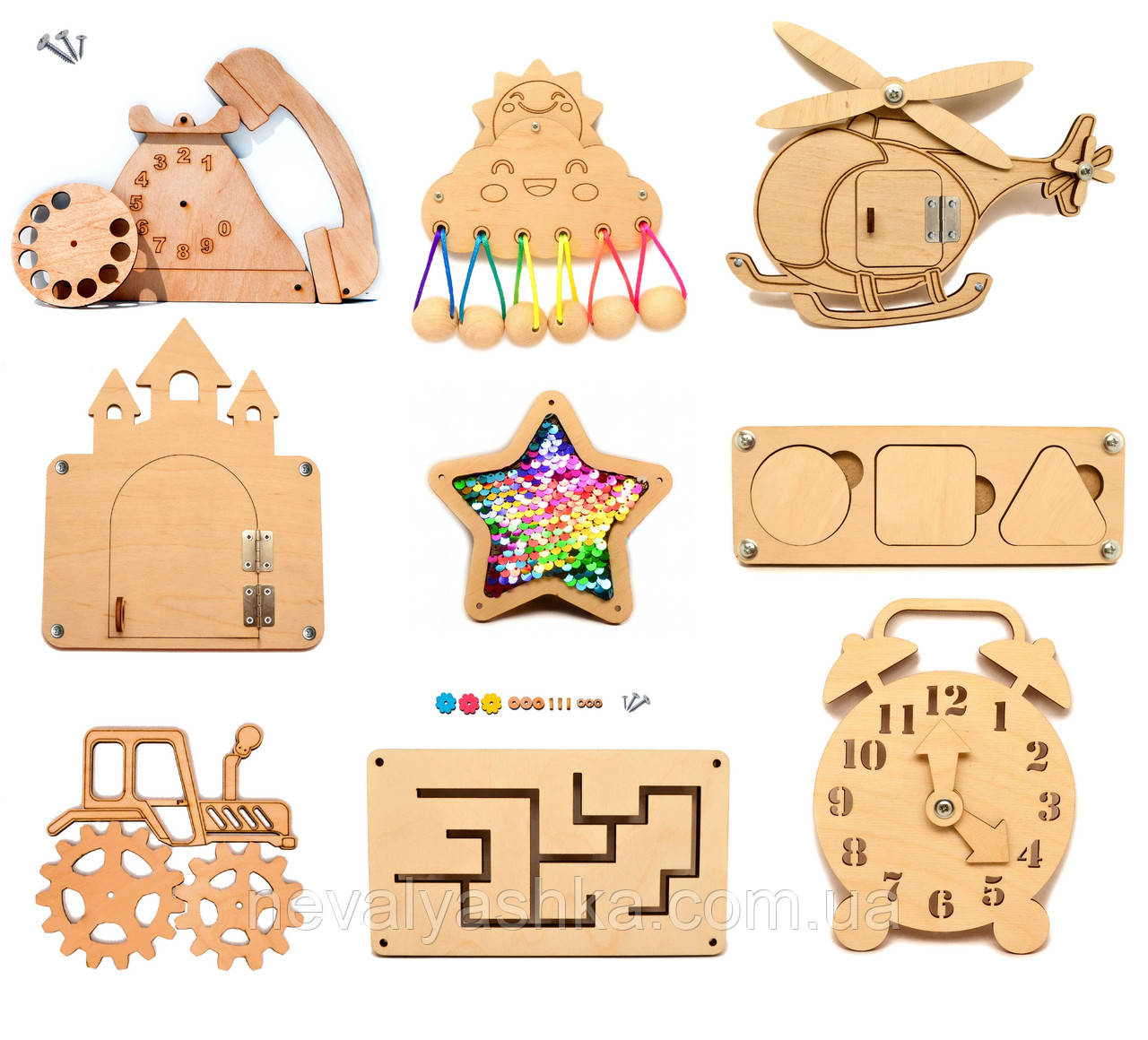 Набір Заготовок для Бізіборда "Крупні і Великі Деталі" 9в1 Повний Комплект + Все Кріплення