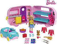 Барбі трейлер кемпер Челсі Barbie Camper FXG90 рожевий розкладний фургон, фото 1