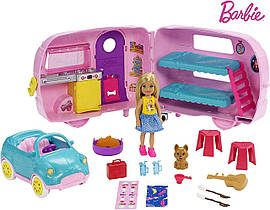 Барбі трейлер кемпер Челсі Barbie Camper FXG90 рожевий розкладний фургон