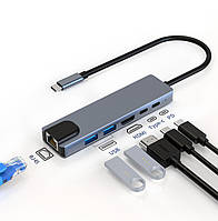 USB Хаб для макбука, телефона Type C 4k HDMI + PD + USB C + 2 USB 3.0/3.1 + RJ45 LAN