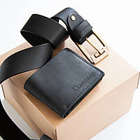 Подарочный набор для мужчины: черный ремень и кошелек с именной гравировкой