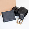 Подарунковий набір для чоловіка: чорний ремінь та гаманець з іменним гравіюванням, фото 2
