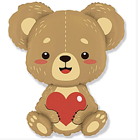 Фольгована куля Ведмедик з червоним серцем, велика куля фігура Flexmetal Іспанія 85х69 см