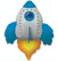 Шар фигура Ракета синяя, фольгированный воздушный шар 95х75 см Flexmetal Испания