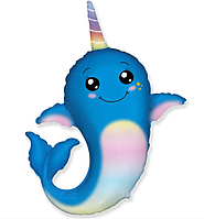 Кулька фольгована фігурна Нарвал блакитний 95 смFlexmetal Іспанія
