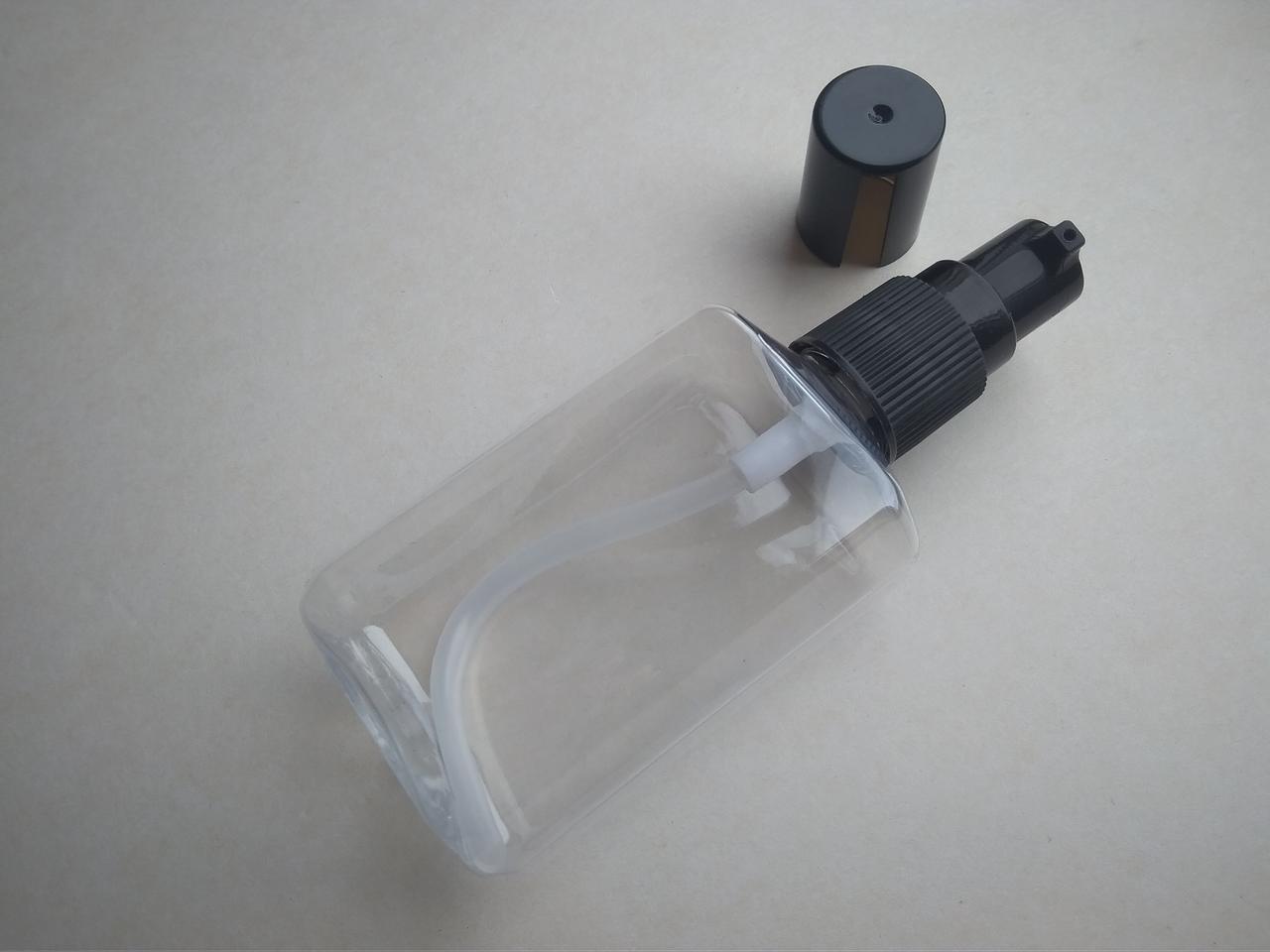 60 - 65 мл ПЕТ плаский флакон, пляшка пластикова, пластмасовий в комплекті з "кремовим" дозатором 18/410 для олії