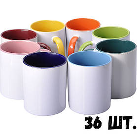 Чашка для сублімації кольорова всередині і ручка 330 мл (асорті 36 шт)