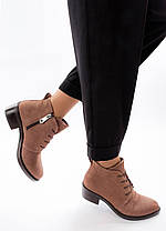 Модні жіночі черевики натуральна шкіра із шнурівкою та зручними підборами D20KB, фото 4