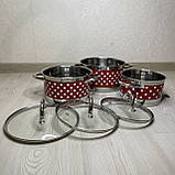 Набір посуду з нержавіючої сталі 6 речей Набір 3 каструлі з кришками для всіх видів плит, фото 10