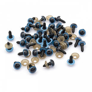 Око з фіксатором і Штифтом, для Іграшок, Круглі, 10 мм, Колір: Блакитний, (5 пар)