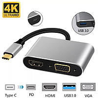 TYPE C Конвертер hub переходник USB 3.1 + HDMI + vga + TYPE-C адаптер на macbook pro