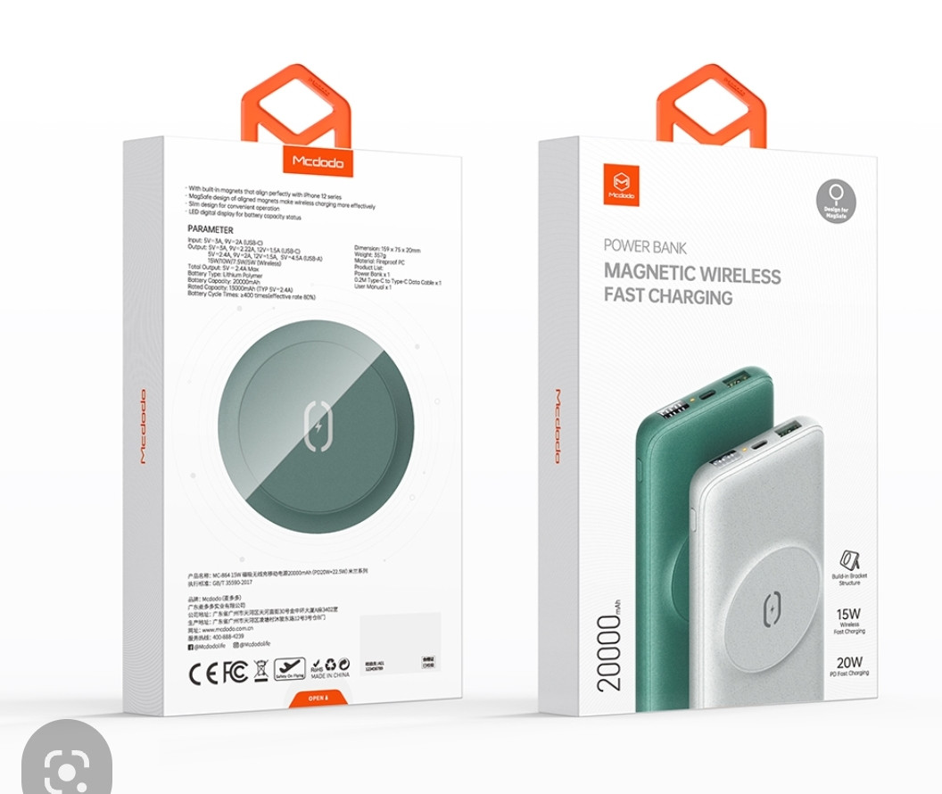 Зовнішній акумулятор повербанк McDoda Magnetic Wireless 20000 mAh, Quick Charging 20W