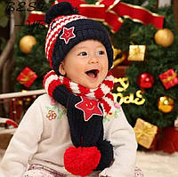 Детский головной набор Кевин: шапка и шарф, цвет синий+красный, 1-3 года