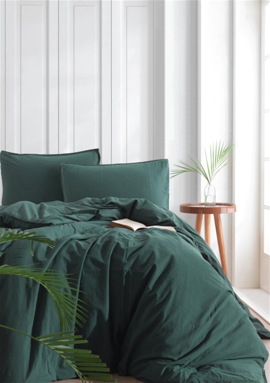 Турецька Постельне Бельє Limaso Stonewashed Dark Green 200x220см Вареній блощиць