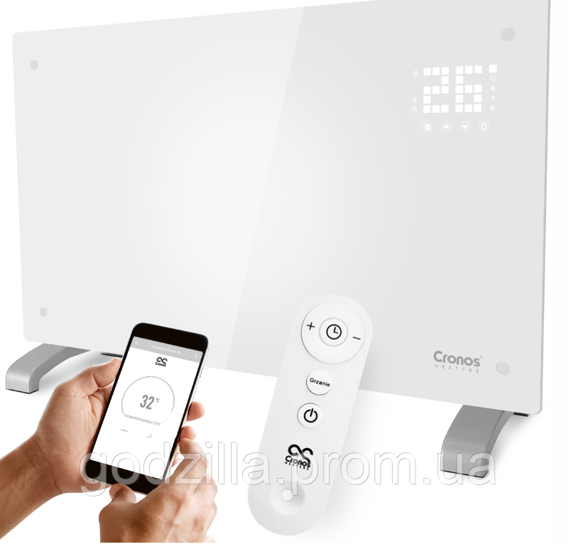Обігрівач конвектор Cronos Heaters ПАНЕЛЬ КОНВЕКТОРНА БІЛА СКЛО GPH-20D 2000 Вт біла, фото 1