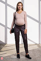 Теплі штани для вагітних з еко-шкіри на замші TANITA коричневі