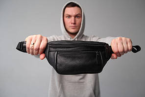 Чоловіча сумка-бананка на пояс із натуральної шкіри SKill Black