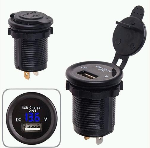 Автомобільний зарядний пристрій USB врізний + вольтметр 12 В 24 В, фото 1