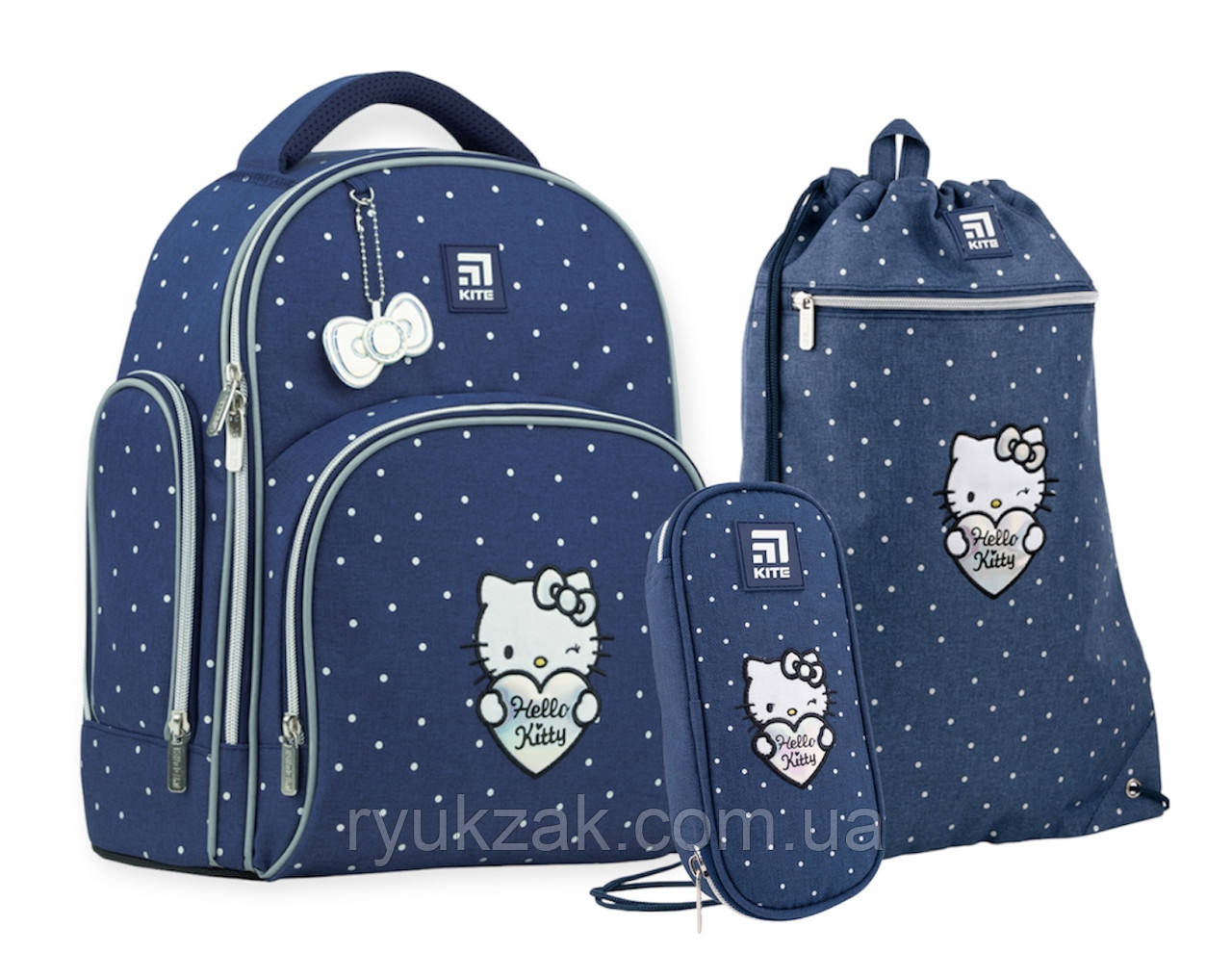 Шкільний набір Kite Education Hello Kitty (рюкзак + пенал + сумка для змінного взуття) 36x29x16.5 см синій SET_HK22-