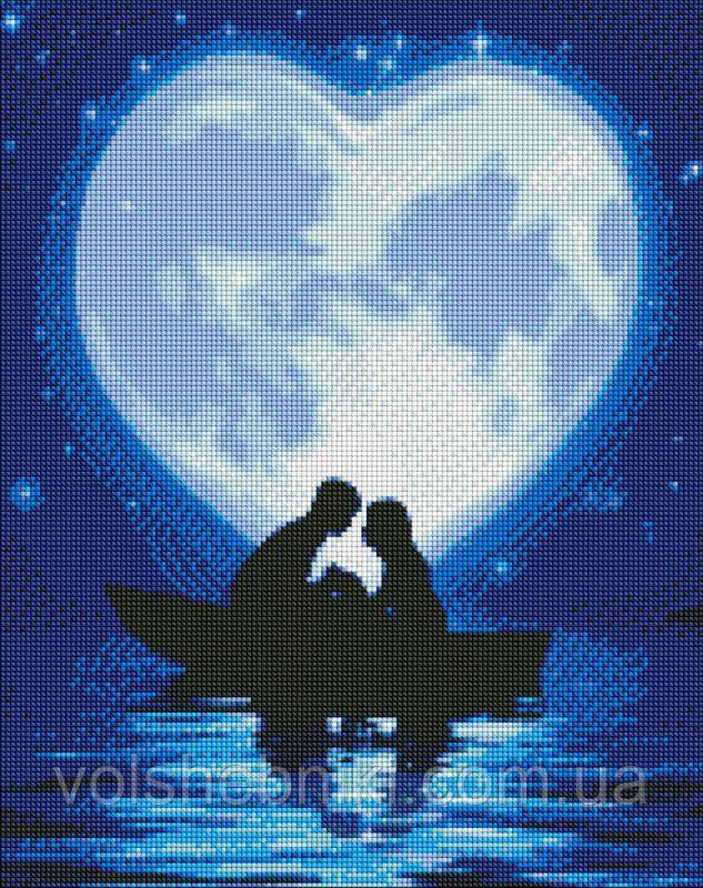 Алмазна мозаїка картина за номерами на підрамнику Поцілунок під місяцем арт. АМО7234