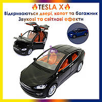 Металлическая машинка с открывающимися дверями TESLA X, коллекционная игрушечная железная модель Тесла черная