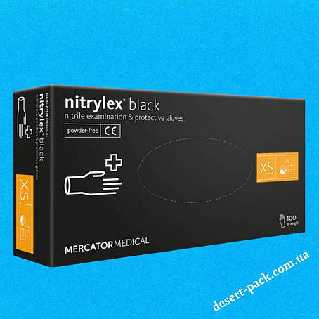 Рукавиці "XS" нітрилові |NITRYLEX® BLACK| (100 шт.) проти бактерій, грибків та вірусів, фото 2