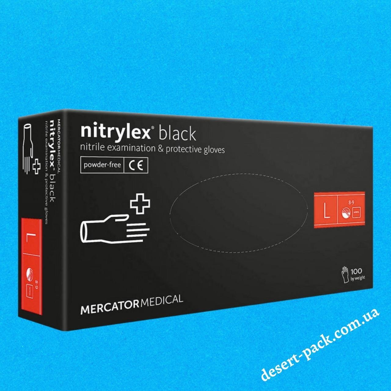 Рукавиці "L" нітрилові |NITRYLEX® BLACK| (100 шт.) проти бактерій, грибків та вірусів