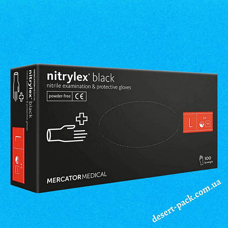 Рукавиці "L" нітрилові |NITRYLEX® BLACK| (100 шт.) проти бактерій, грибків та вірусів, фото 1