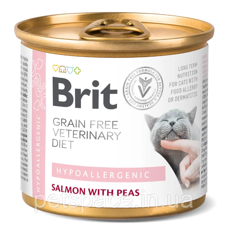 Консерва Brit GF VD Hypoallergenic (Бріт для котів з харчовою алергією з лососем та горохом) 200г
