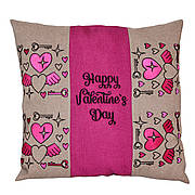 Подушка з вишивкою "Happy Valentines Day" (бежевий + рожевий), 40*40