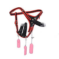 Потрійний страпон з вібрацією на трусиках для жінок