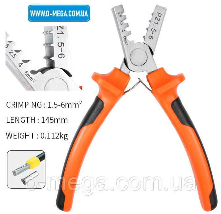 Кліщі для обтиску втулкових (трубчастих) наконечників (НШВІ) PZ 1.5-6 мм², фото 1