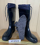 Чоботи гумові (ПВХ) жіночі утеплені з манжетами (колір темно-синій, р. 37), фото 3