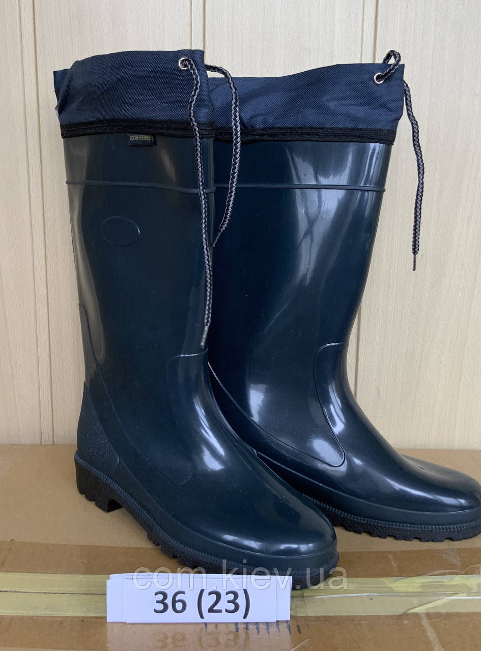 Чоботи гумові (ПВХ) жіночі утеплені з манжетами (колір темносиній, р. 36), фото 1