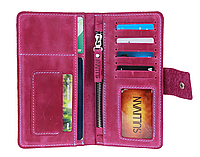 Жіночий шкіряний гаманець купюрник-тревел-кейс із відділенням для паспорта з натуральної шкіри фуксія
