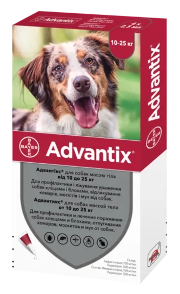 Капли на холку для собак Bayer «Advantix» (Адвантикс) от 10 до 25 кг, 1 ...