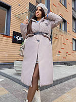 Модная женская пудровая длинная куртка пуховик Prada Прада