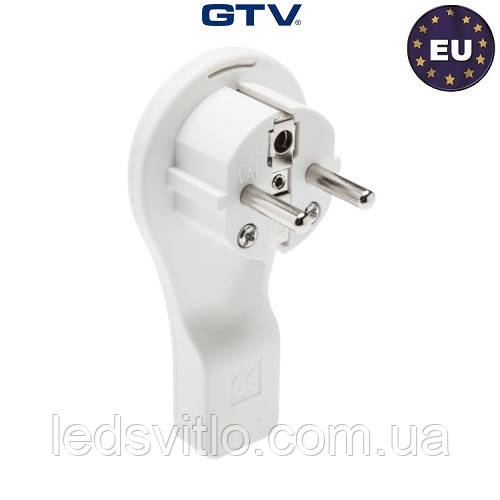 Вилка електрична GTV кутова плоска 16A 250V біла