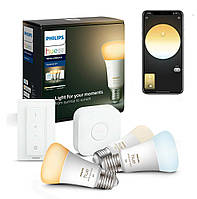 Стартовый комплект Philips Hue E27 White Ambiance 800лм, 60Вт 2шт + Dimmer + Philips Hue Bridge, Apple HomeKit