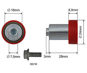 Ролик зсувного даху напівпричепа Ø24x8,9x28