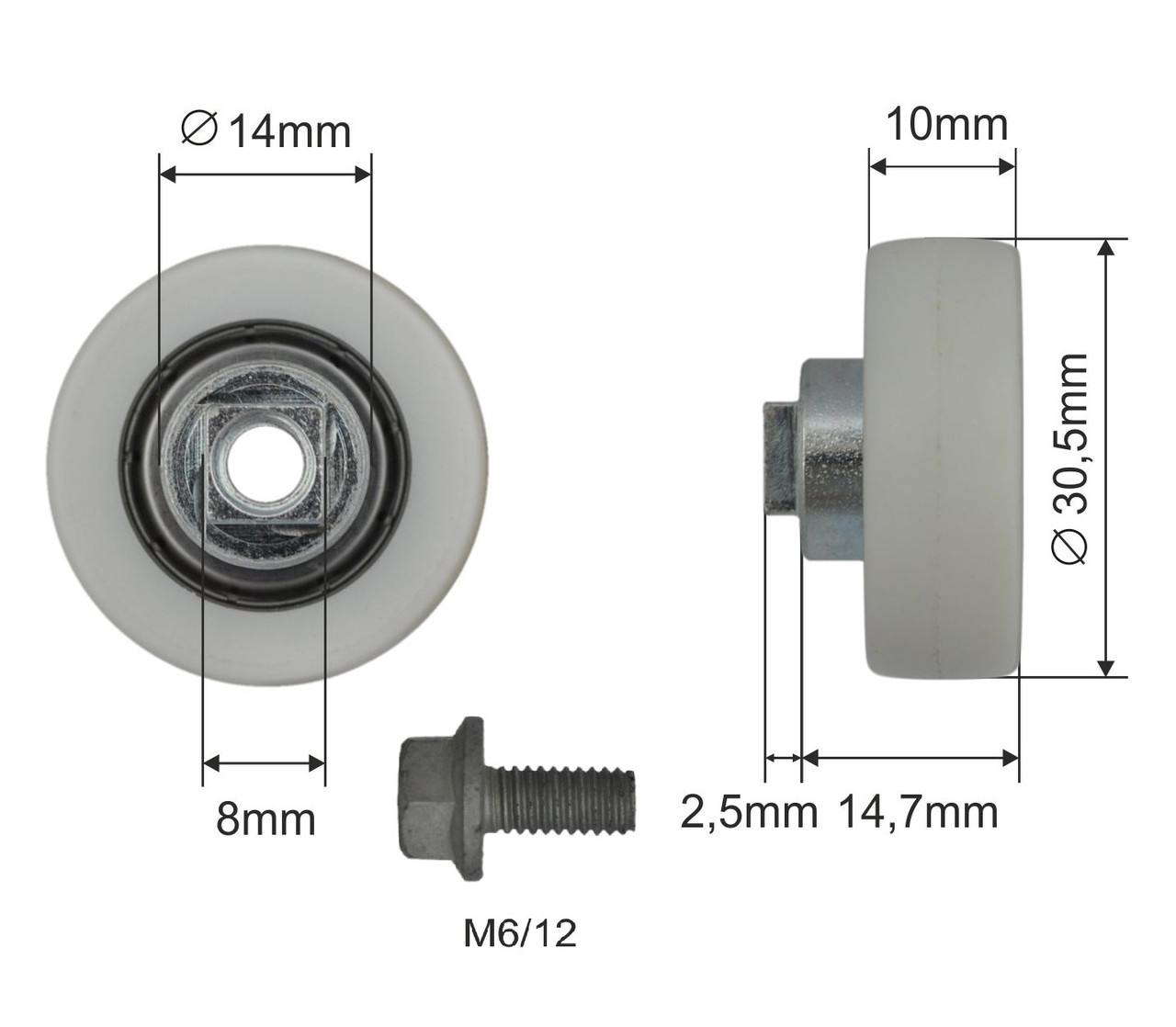 Ролик зсувного даху Ø30x10x14,7, фото 1