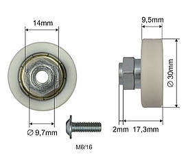 Ролик зсувного даху Ø30x9,5x17,3 SCHMITZ