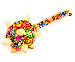 Виріб з дерева сувенір Булава дерев'яна світла з Петриківським розписом "КВІТИ УКРАЇНИ" 40см