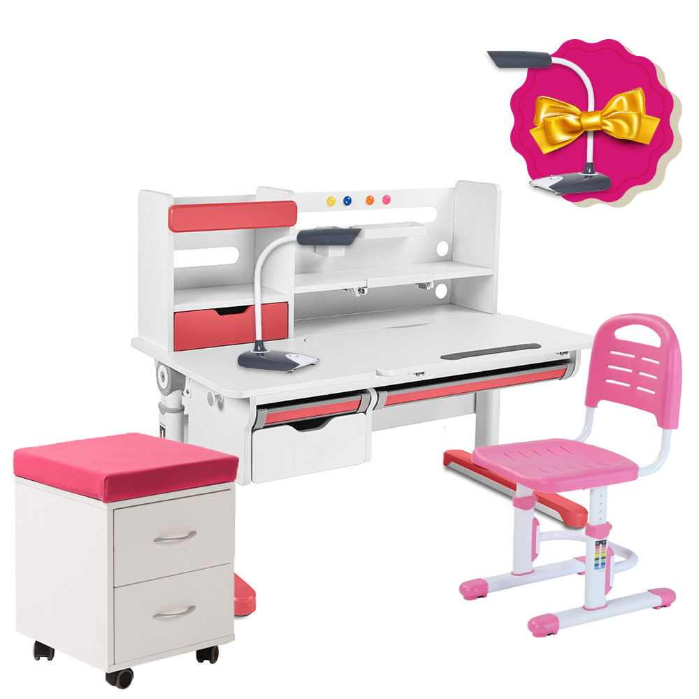 Розширювальний комплект парта FunDesk Sentire Pink + стілець FunDesk SST3L Pink + тумбочка FunDesk SS15W Pink