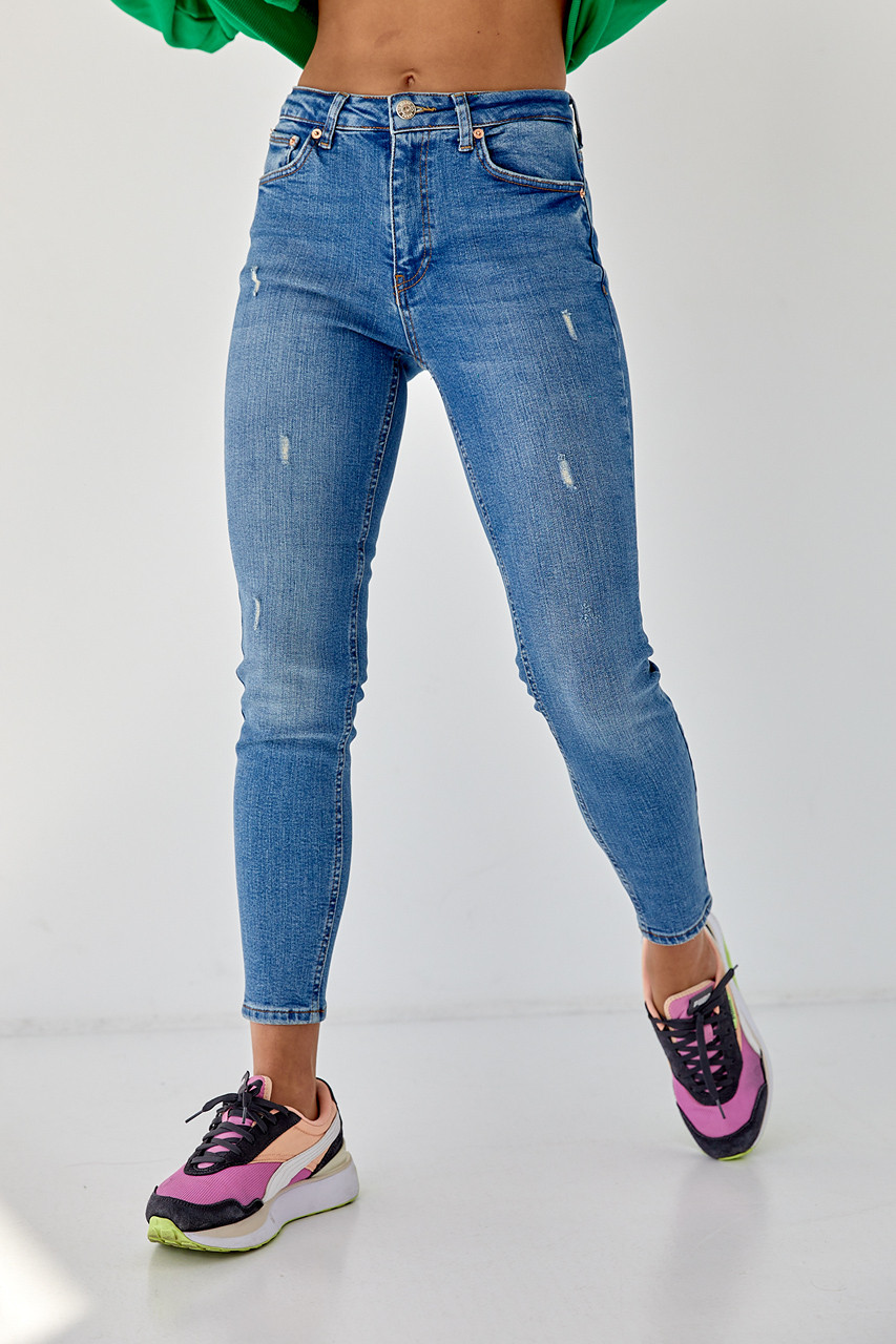 Жіночі джинси з потертостями - джинс колір, 32р (потімний розмір)
