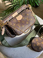 Сумки жіночі louis vuitton multi pochette khaki луї витон маленькі жіноча сумка коричнева з екожі LV