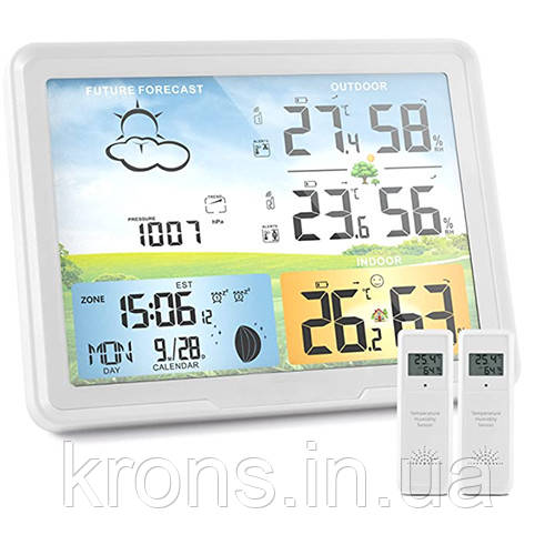 Метеостанція безпровідна з барометром РК 7.5", 2 виносних датчика, PT20B, фото 1