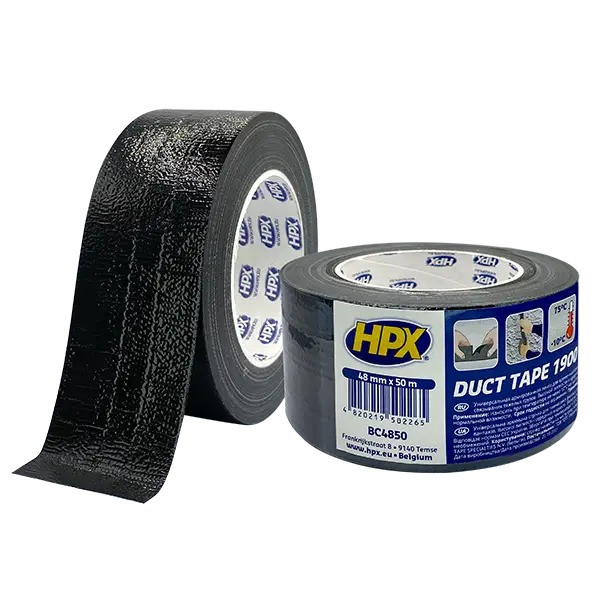 Армированная клейкая лента (сантехнический скотч) HPX Duct Tape Universal 1900 48ммх50м черная - фото 1 - id-p1660816834