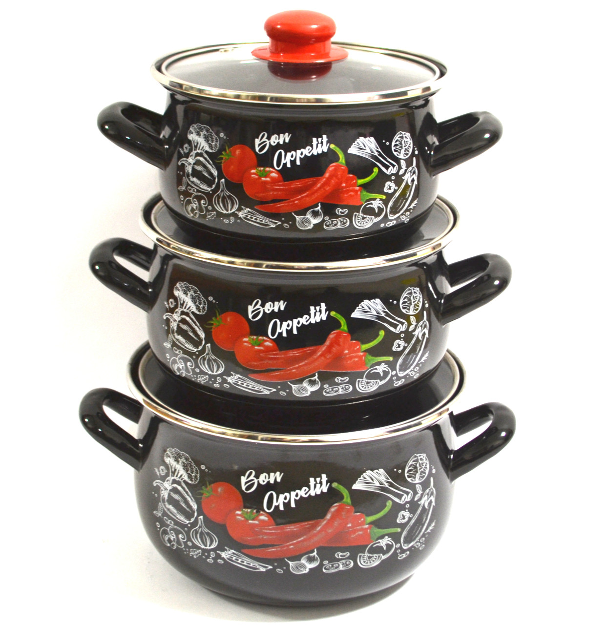 Набір емальованих каструль Туреччина Перець Bon Appetit 565