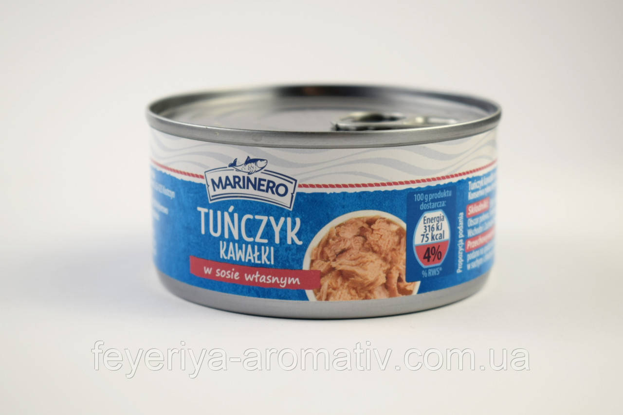 Тунець у власному соку Marinero Tunczyk kawalki 185гр/130гр (Польща), фото 1
